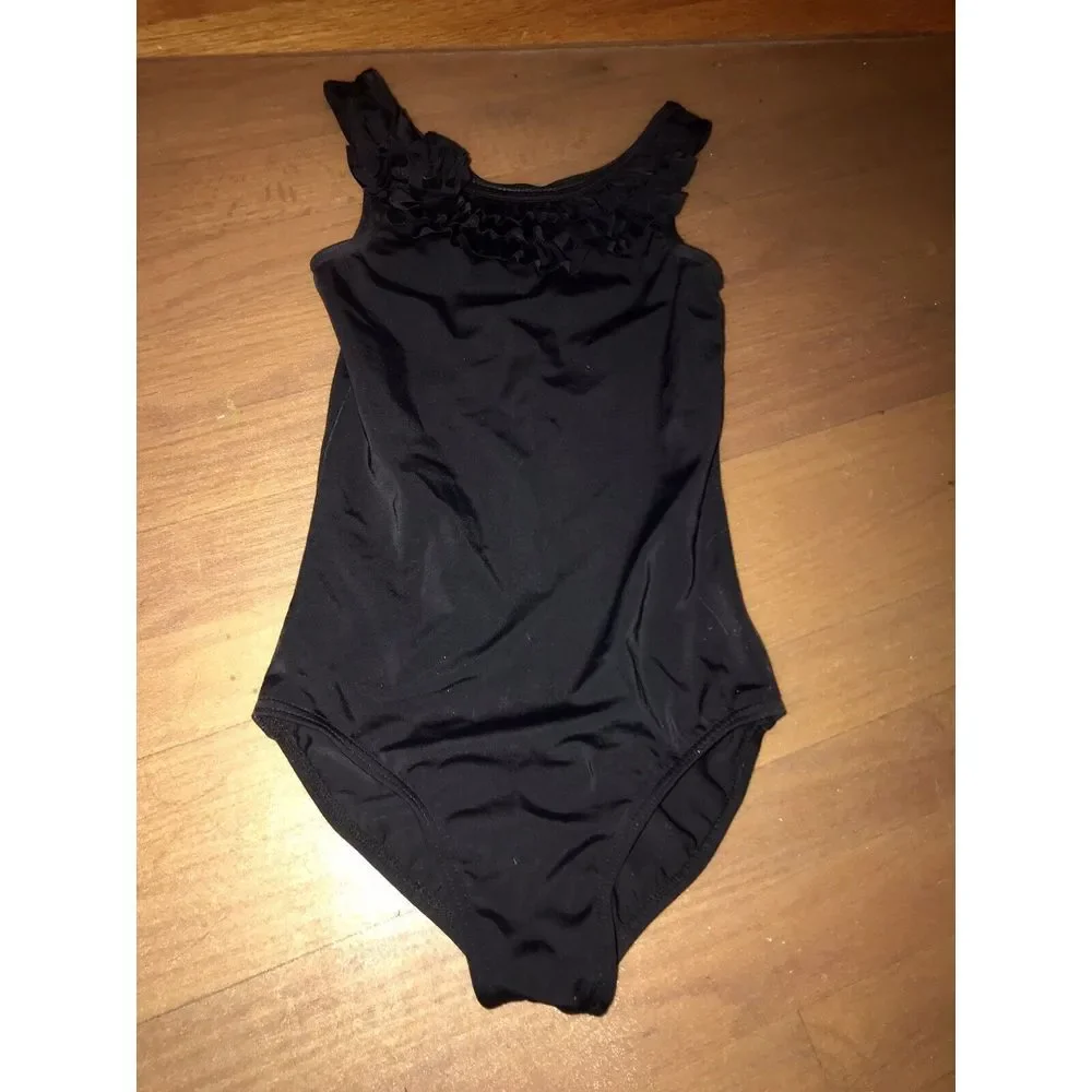 Capezio Little Stars Rosette Ruffled Dance Leotard Child MC BLACK MEDIUM 6X/7